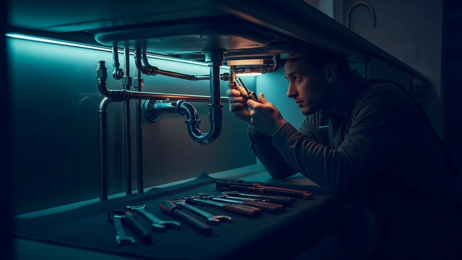 Chicago plumber SEO, a professional plumber working in a Chicago home