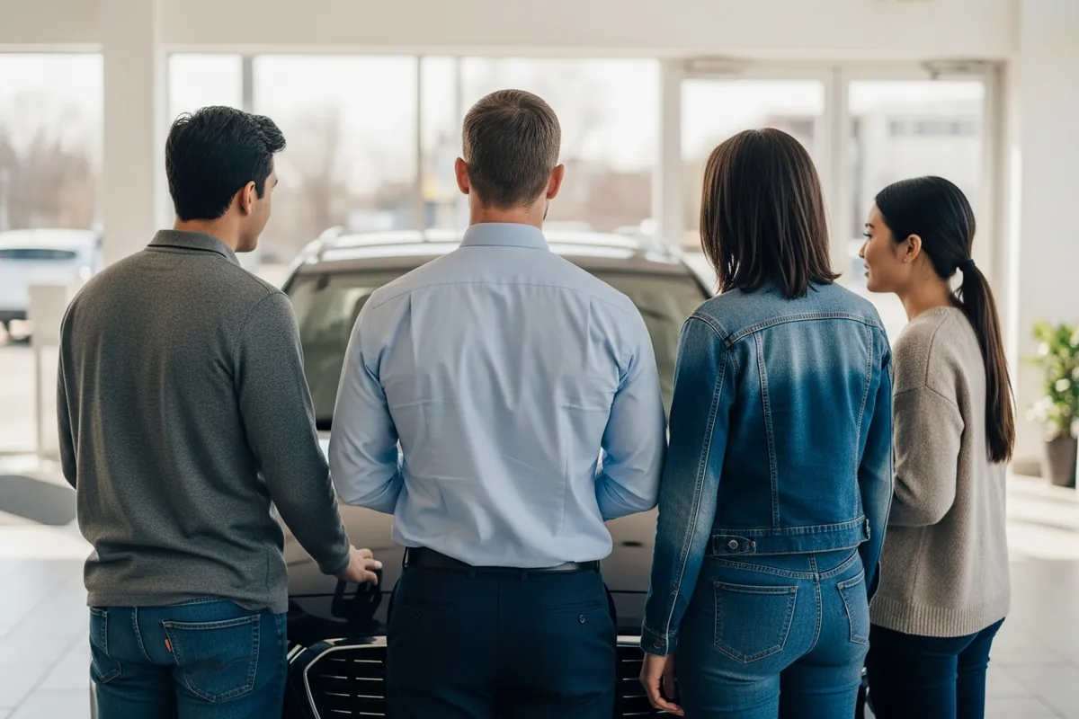 Chicago car dealership SEO, a Chicago car salesperson showing a vehicle in a showroom