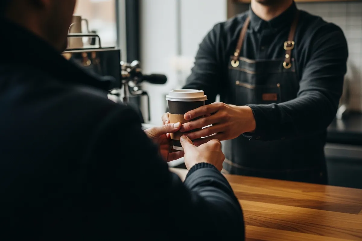 Chicago coffee shop SEO, a customer ordering at a cozy Chicago coffee shop counter